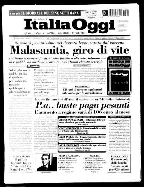 Italia oggi : quotidiano di economia finanza e politica